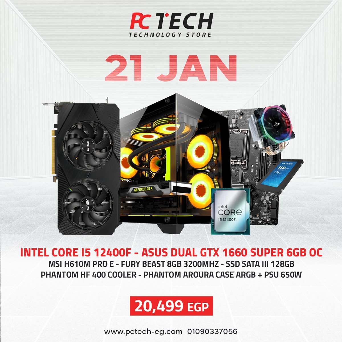 Bundle CORE I5 12400F - MSI H610M PRO E - KINGSTON FURY BEAST 8GB 3200MHz - ASUS DUAL GTX 1660 SUPER 8GB OC - SSD SATA III 128GB - PHANTOM AROURA 650W ARGB - PHANTOM HF400 RGB