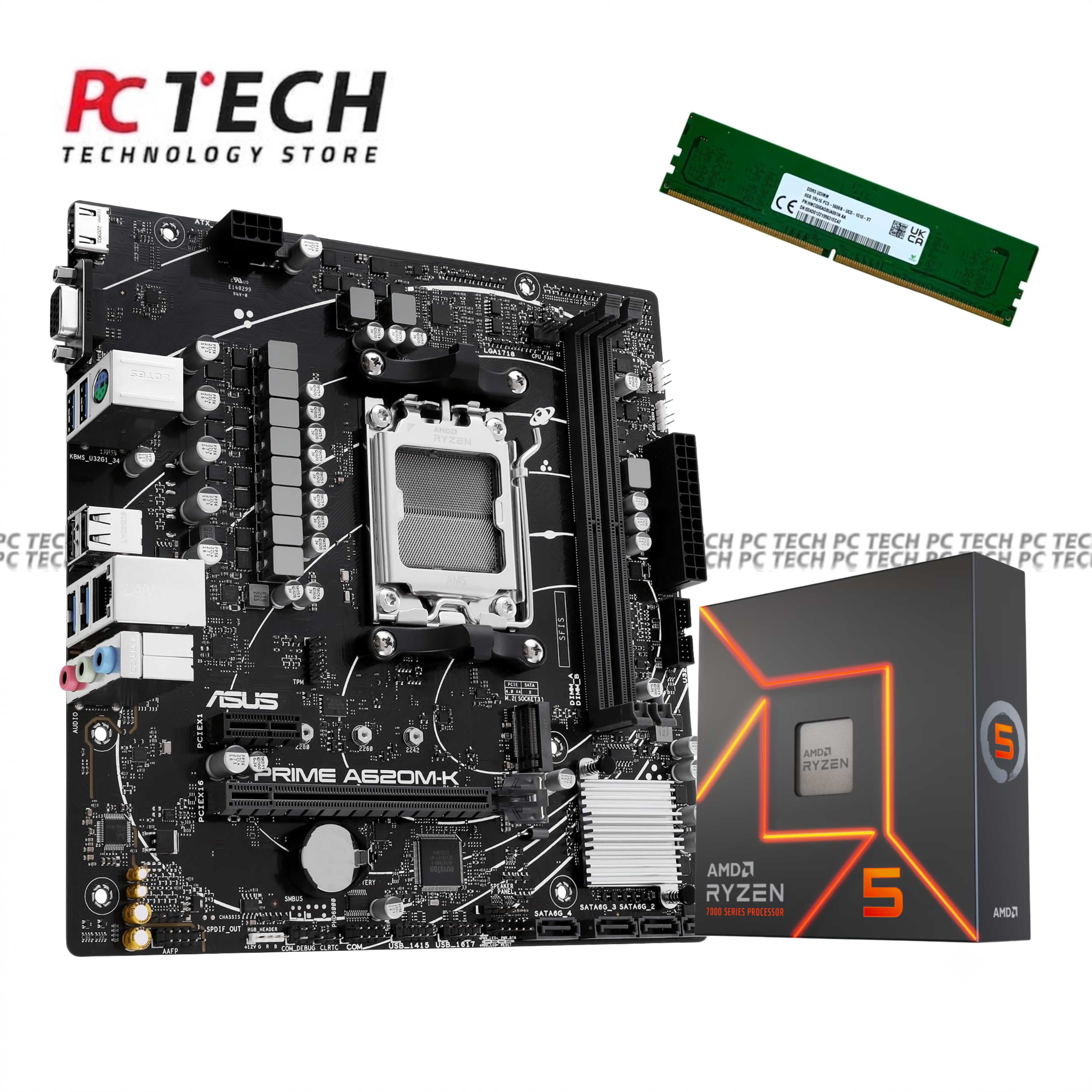 AMD Ryzen 5 7600X + ASUS PRIME A620M-K + SK hynix 8GB DDR5 5600MHz Bundle