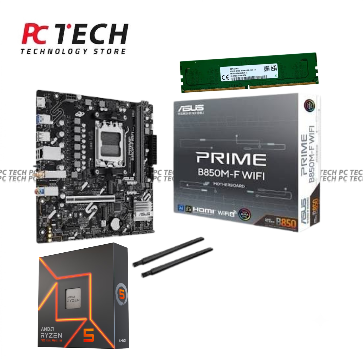 AMD Ryzen 5 7600X + ASUS PRIME B850M-F WIFI + SK hynix 8GB DDR5 5600MHz Bundle