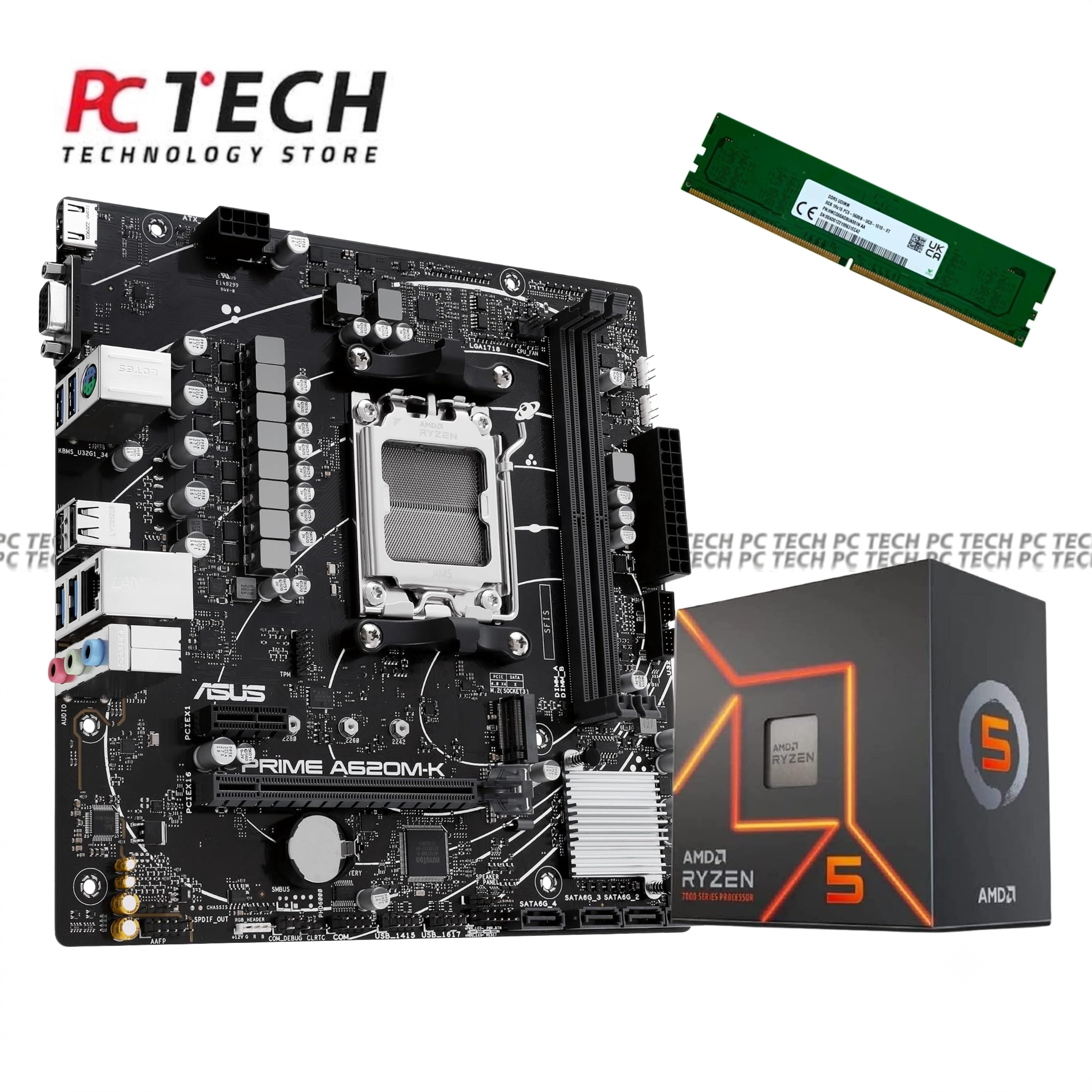 AMD Ryzen 5 7600 + ASUS PRIME A620M-K + SK hynix 8GB DDR5 5600MHz Bundle