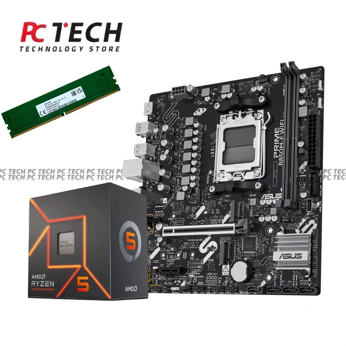 AMD Ryzen 5 7600 + ASUS PRIME B850M-F WIFI + SK hynix 8GB DDR5 5600MHz Bundle