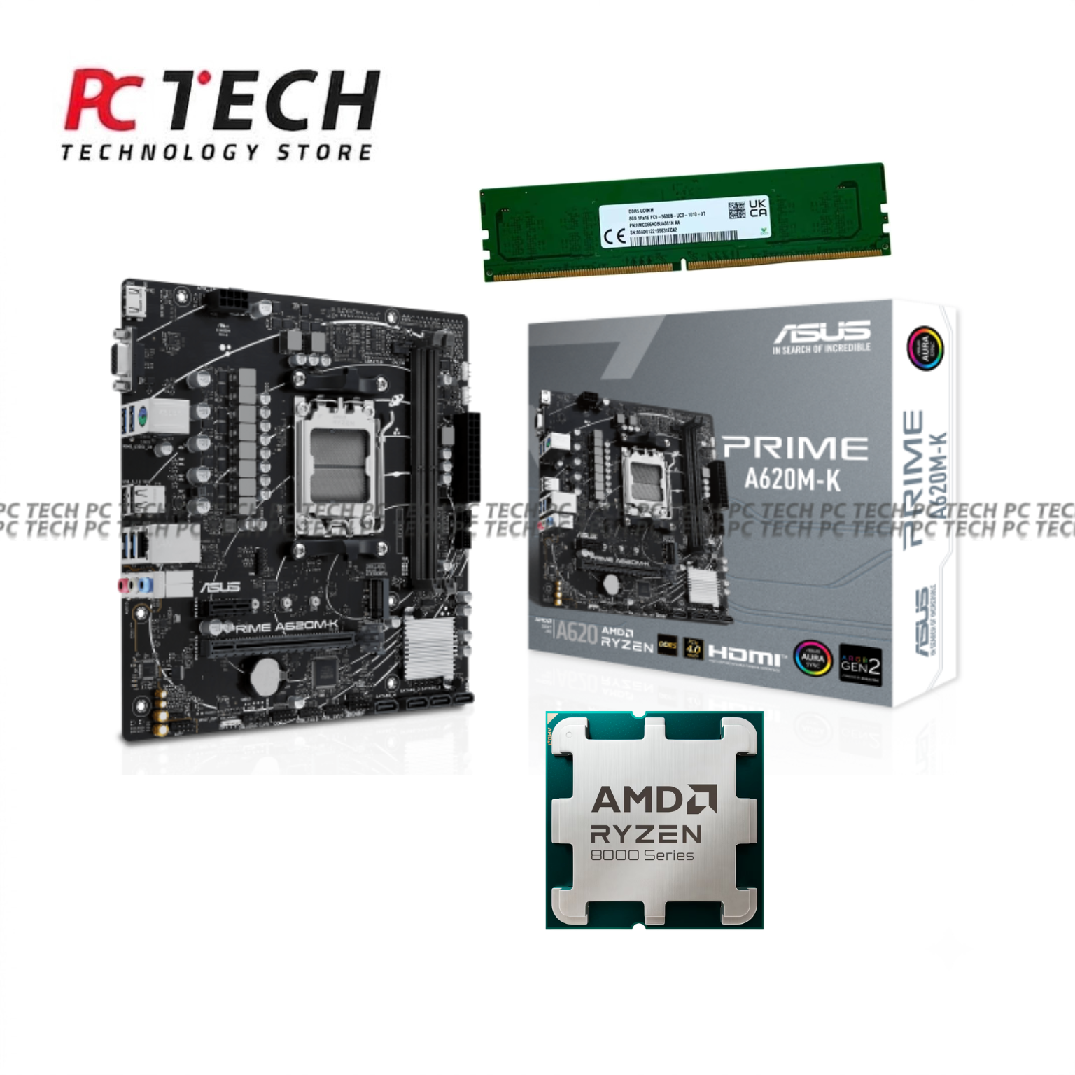 AMD Ryzen 5 8400F + ASUS PRIME A620M-K + SK hynix 8GB DDR5 5600MHz Bundle