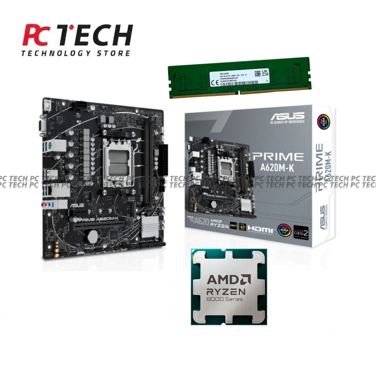 AMD Ryzen 5 8400F + ASUS PRIME A620M-K + SK hynix 8GB DDR5 5600MHz Bundle