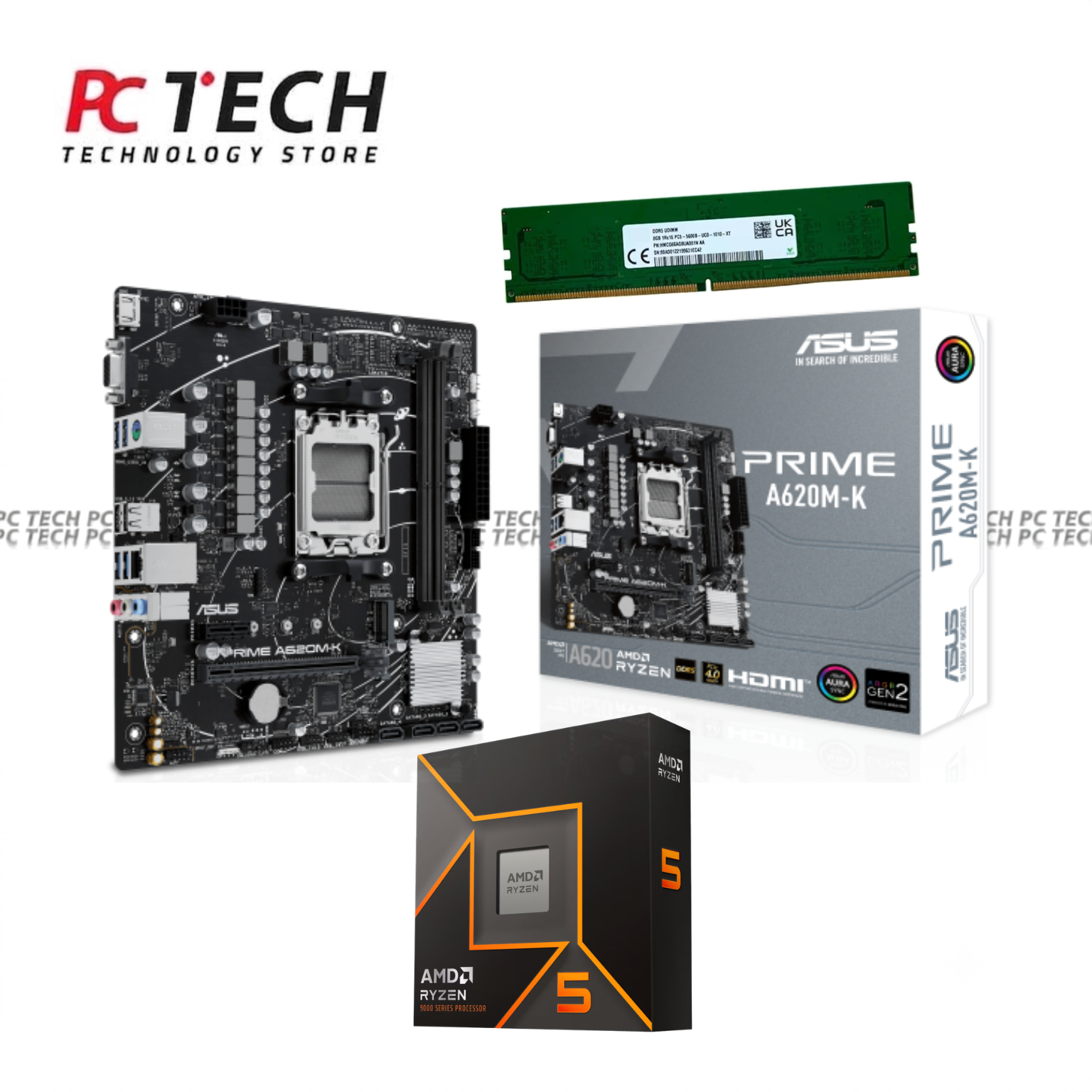 AMD Ryzen 5 9600X + ASUS PRIME A620M-K + SK hynix 8GB DDR5 5600MHz Bundle