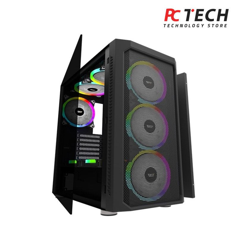 DarkFlash Gale DF140 Black EATX Full Tower Case, Mesh Front Panel and Tempered Glass