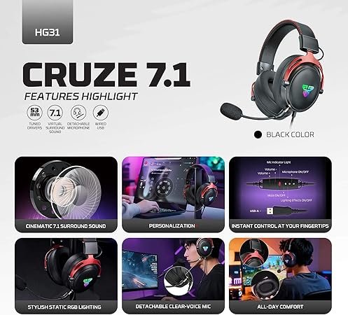 FANTECH HG31 CRUZE 7.1 USB Gaming Headset – Cinematic Surround Sound