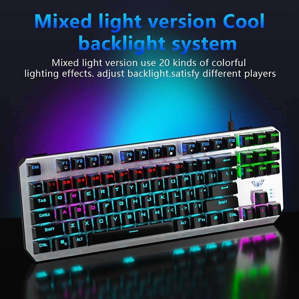 AULA F3087 TKL Mechanical Gaming Keyboard – Blue Switch – Rainbow backlight | Black / Silver