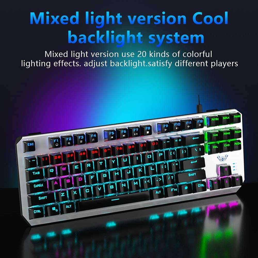 AULA F3087 TKL Mechanical Gaming Keyboard – Blue Switch – Rainbow backlight | Black / Silver