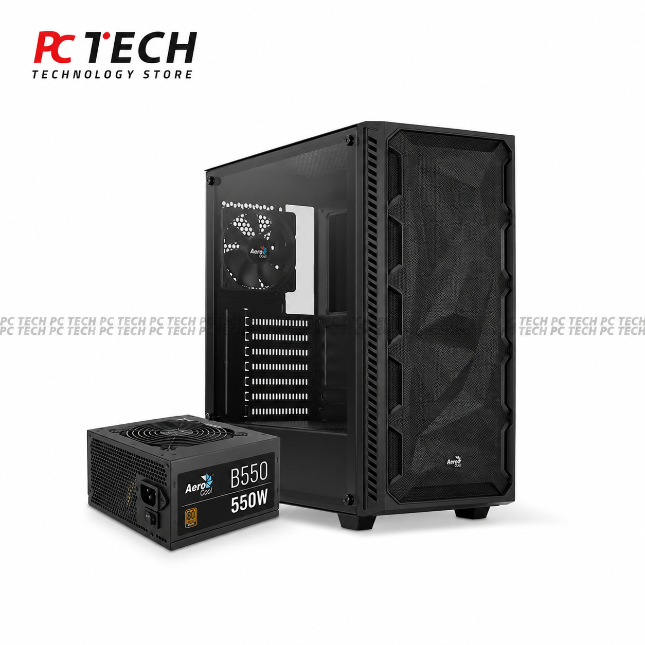 AEROCOOL B312F Flow Black Case Combo with 550W 80+ Bronze Power Supply
