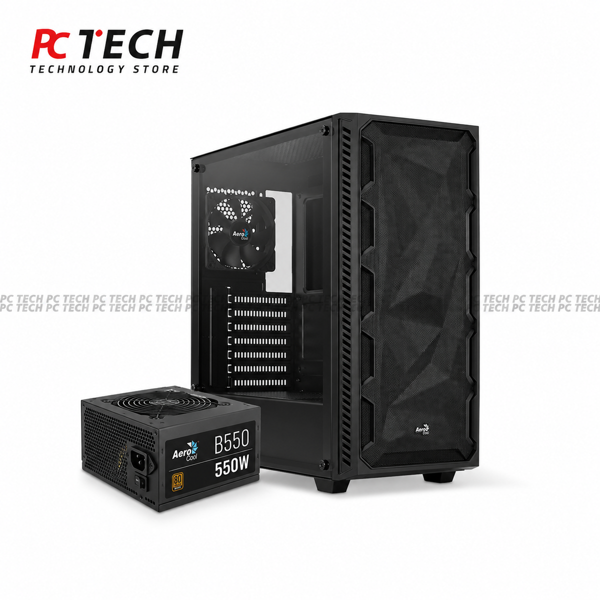 AEROCOOL B312F Flow Black Case Combo with 550W 80+ Bronze Power Supply