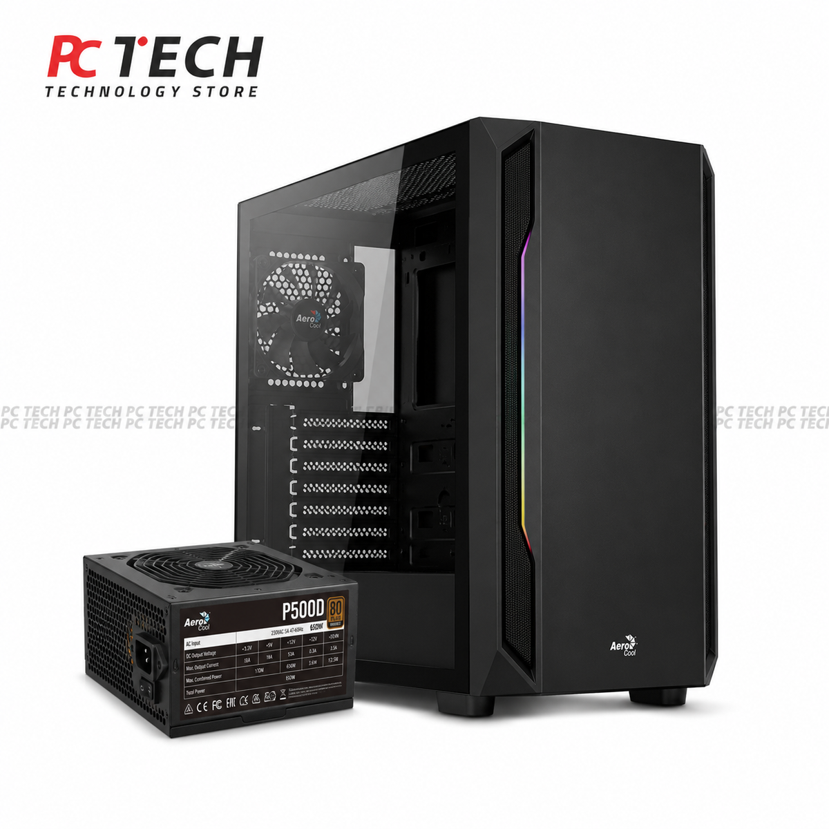 AEROCOOL P500D Black Case Combo with 650W 80+ Bronze Power Supply