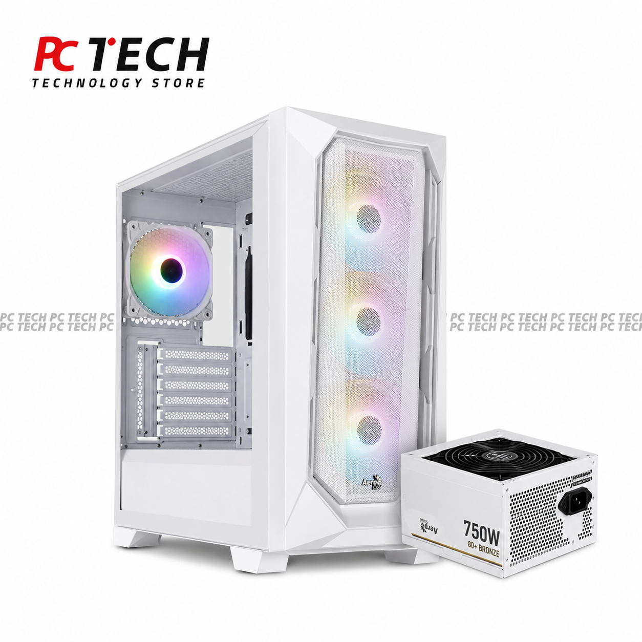 AEROCOOL P500C White Case Combo with 750W 80+ Bronze Power Supply