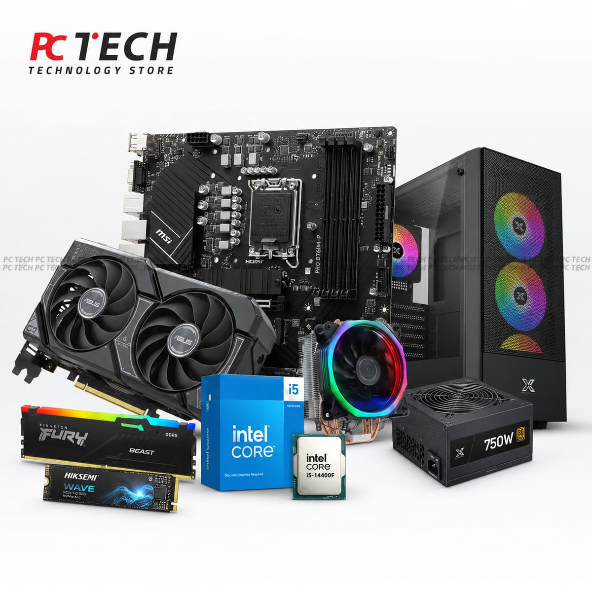 Intel Core i5-14400F + ASUS Dual OC RTX 4060 Ti 8GB + MSI B760M-P DDR5 Gaming Bundle