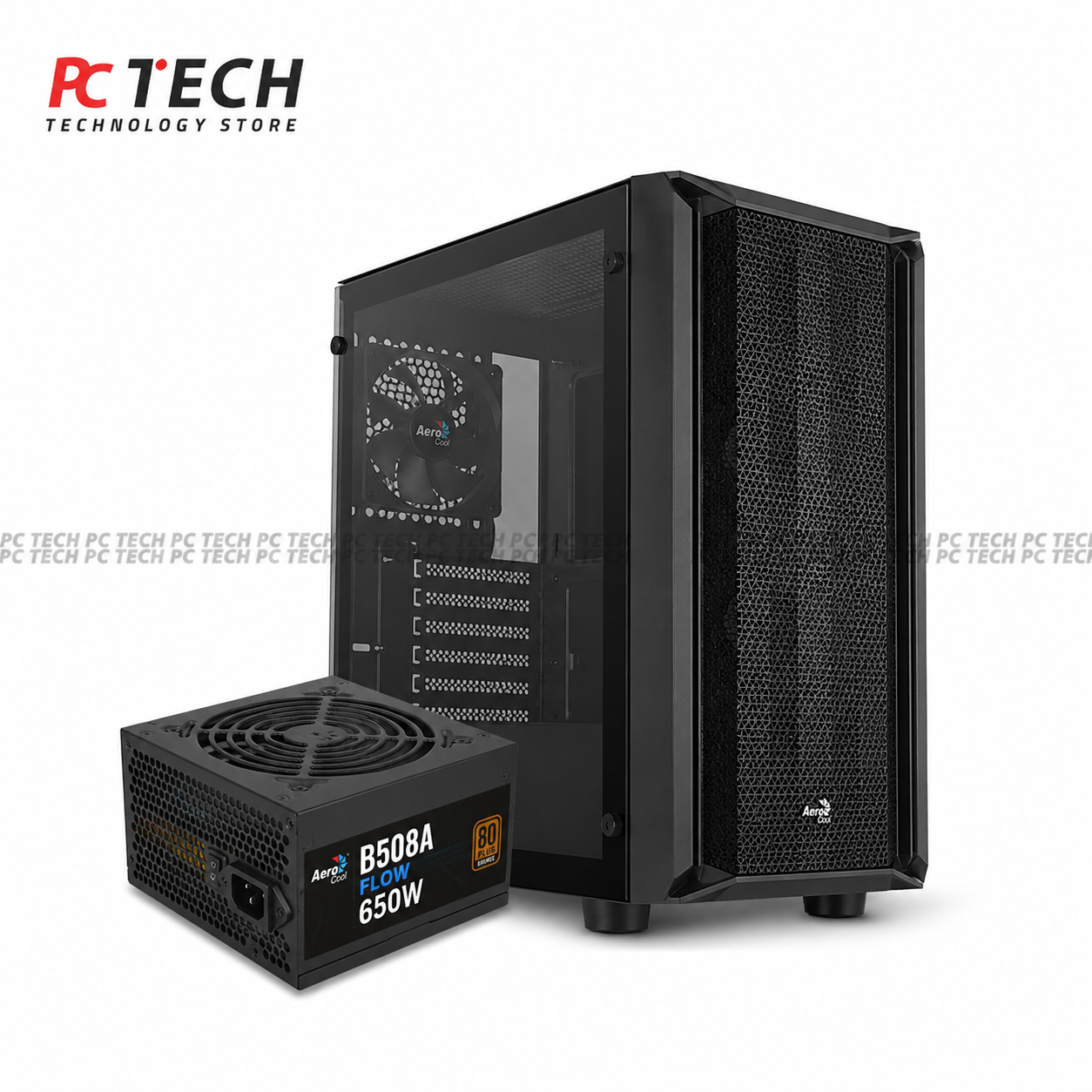 AEROCOOL B508A Flow Black Case Combo with 650W 80+ Bronze Power Supply