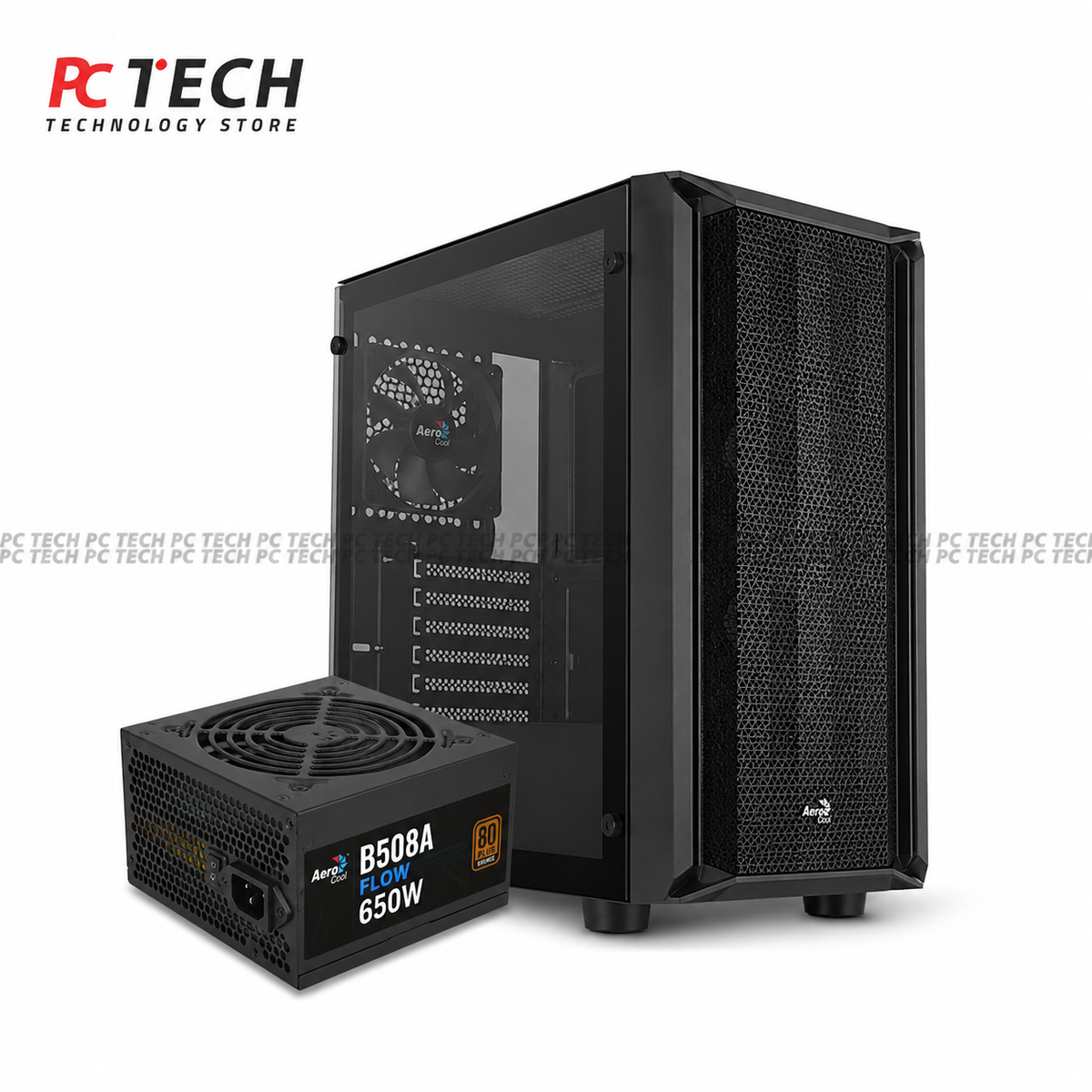 AEROCOOL B508A Flow Black Case Combo with 650W 80+ Bronze Power Supply