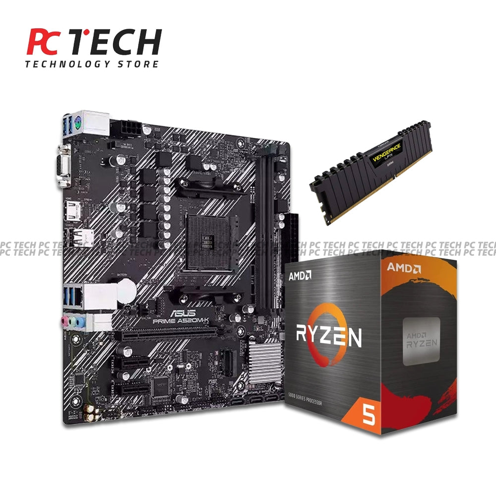 Ryzen 5 5600 BOX + ASUS Prime B550M-K ARGB + Corsair Vengeance LPX 16GB Gaming Bundle
